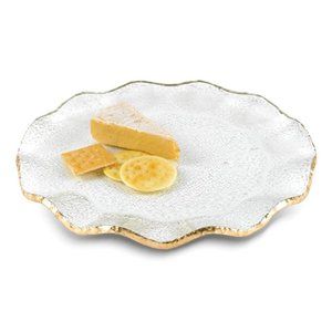 Badash Handcrafted Lead-free Glass Gold leaf Trimmed Wavy Platter Dish Charger
